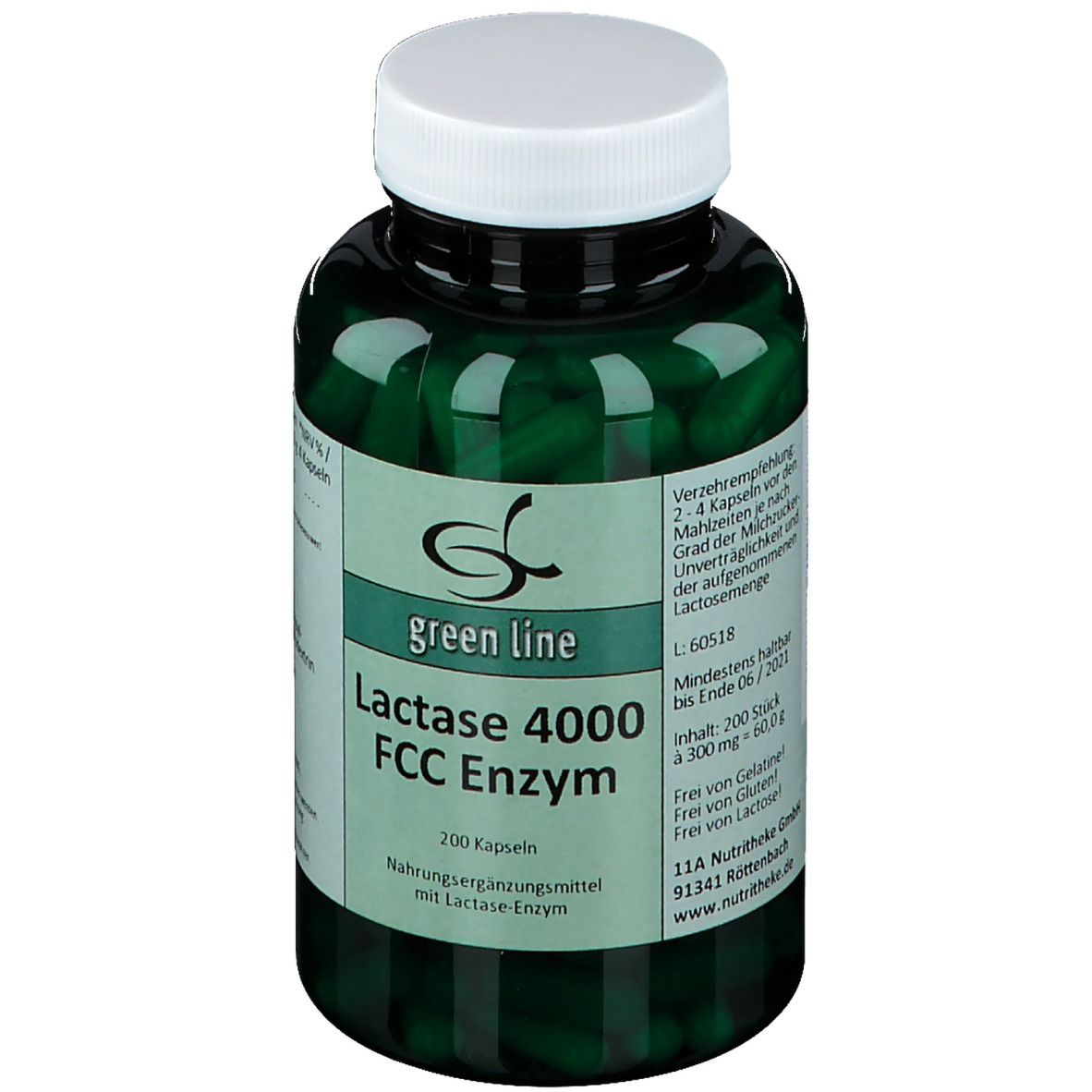 green line NUTRITHEKE Lactase 4000 FCC enzyme (200 pièces)