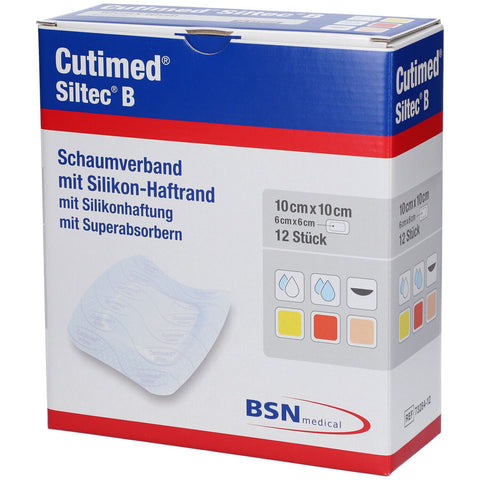 Cutimed Siltec B foam dressing 10x10 cm with adhesive border, 12 pieces