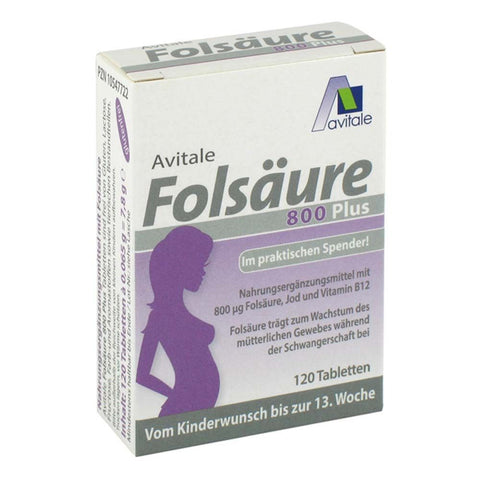 Avitale Acide folique 800 Plus Iode+Vitamine B12 de l'envie d'enfant jusqu'à la 13e semaine de grossesse (120 comprimés)