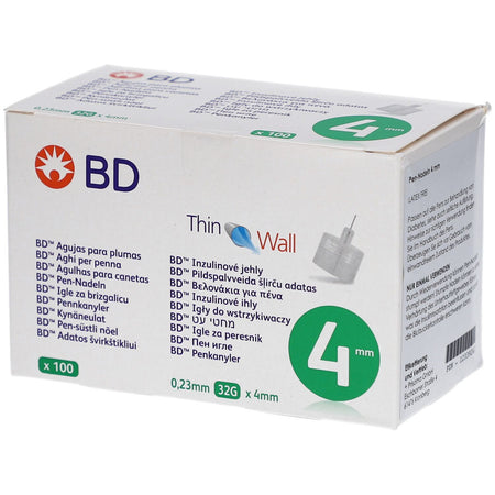 BD Thin Wall aiguilles pour stylo 32G 0,23 mm x 4 mm — 100 pièces