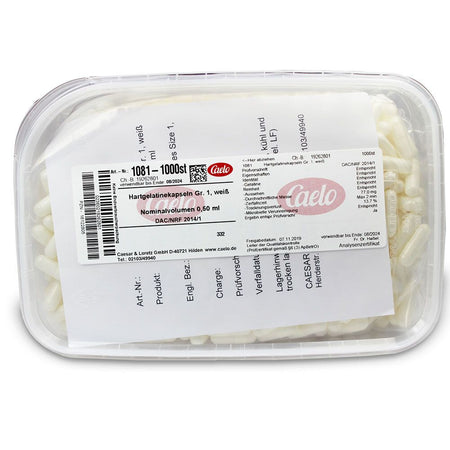 Gélules de gélatine dure, taille 1, blanches (1000 pièces)