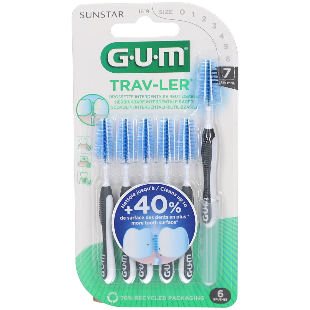 Gum® Trav-Ler brossettes interdentaires ISO7 2,6 mm – protection antibactérienne — 6 pièces