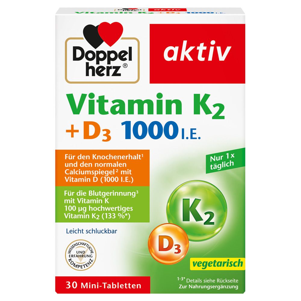 Doppelherz aktiv Vitamin K2 + D3 1000 UI (30 comprimés)