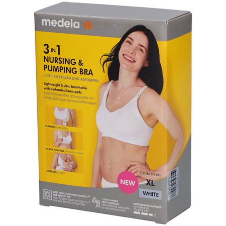 medela 3-en-1 soutien-gorge d'allaitement et de pompage blanc, taille XL