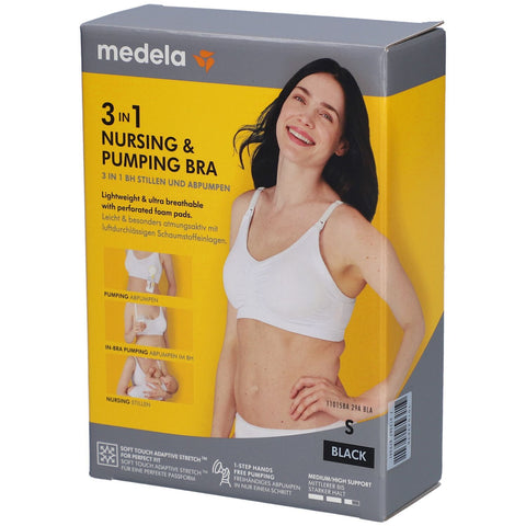 medela 3-in-1 soutien-gorge d'allaitement et de pompage noir, taille S