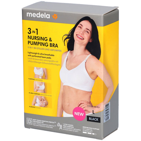 medela 3-in-1 soutien-gorge d'allaitement et de pompage noir, taille L