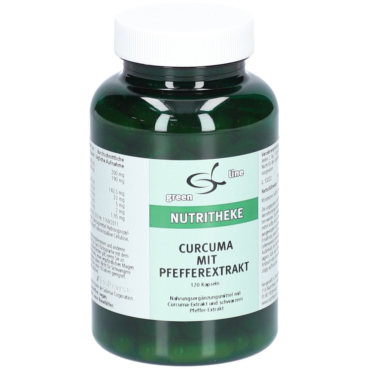 green line NUTRITHEKE Curcuma avec extrait de poivre (120 pièces)