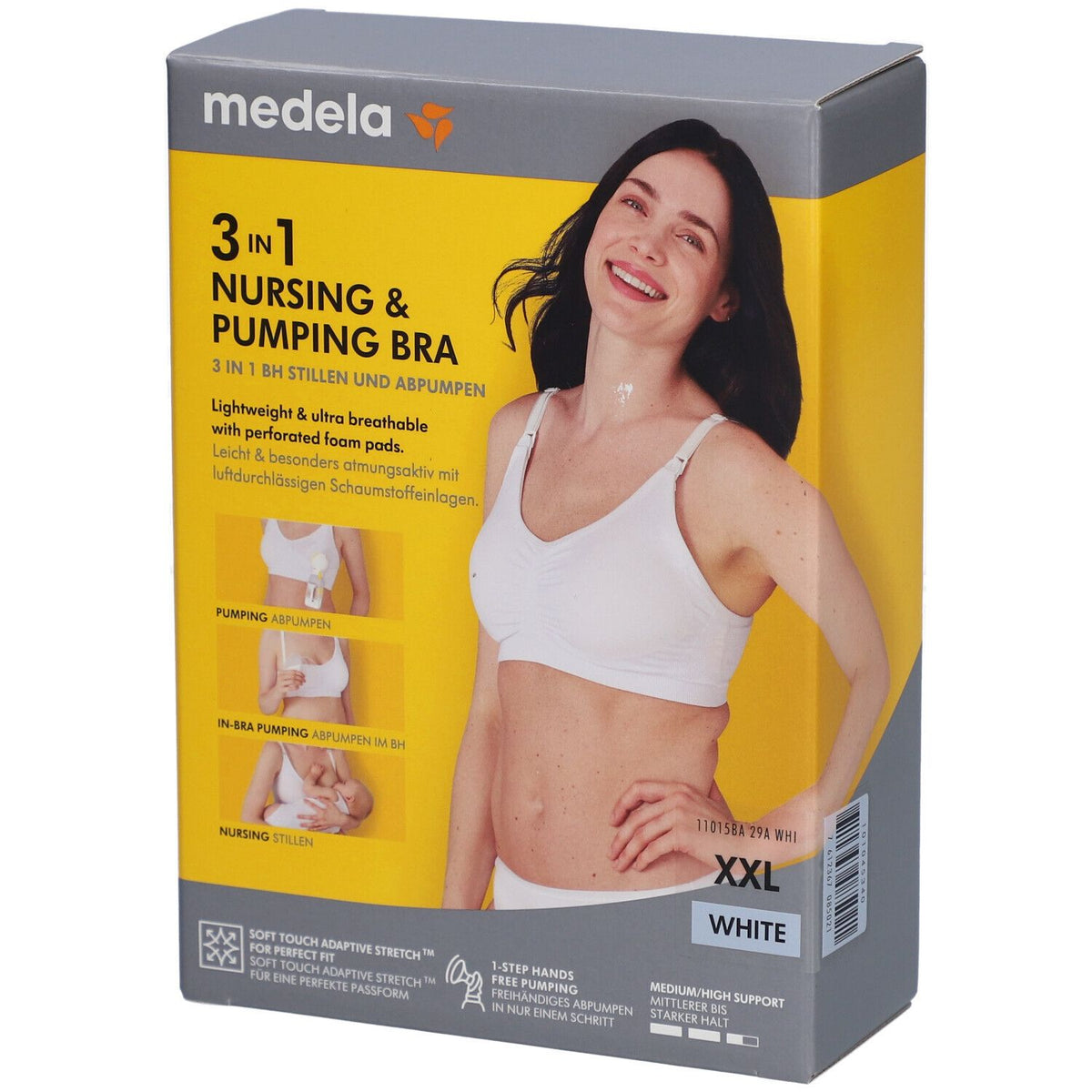 medela 3-en-1 soutien-gorge d'allaitement et de pompage blanc, taille XXL
