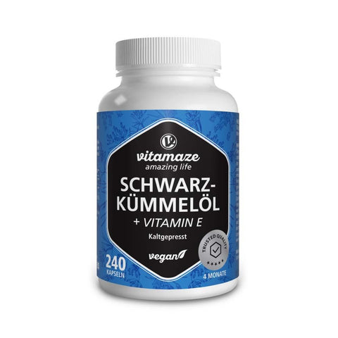 Vitamaze huile de cumin noir + vitamine E - pressée à froid, végan (240 pièces)