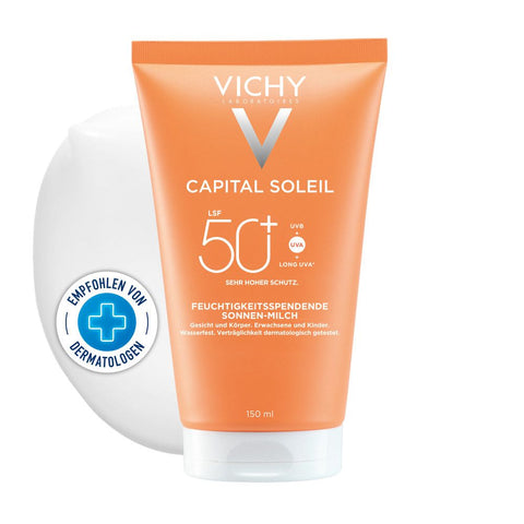 Vichy Capital Soleil Lait hydratant invisible visage et corps SPF 50+ – Protection solaire pour toute la famille (150 ml)