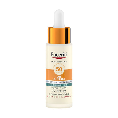 Eucerin® Oil Control Face Sun Sérum UV quotidien SPF 50+ – sérum visage matifiant avec protection solaire et protection contre la lumière bleue (30 ml)