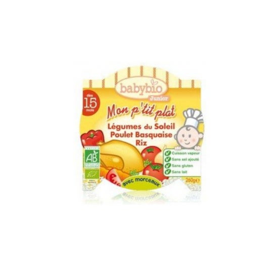 Babybio Mon P'tit Plat Bio Légumes du Soleil Poulet Basquaise Riz dès 15 mois 260g