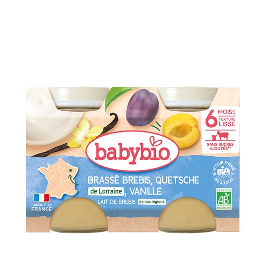 BabyBio Brassé Au Lait De Brebis, Quetsche de Lorraine et Vanille 2x130g