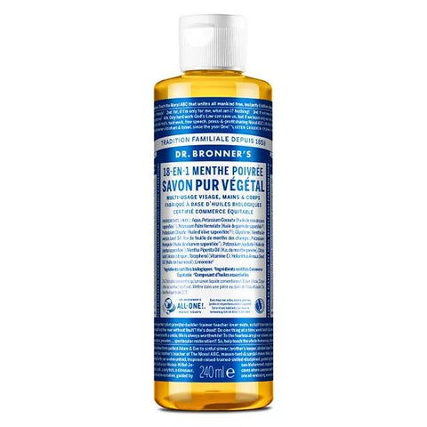 Dr Bronner's Savon Pur Végétal Menthe Poivrée "18 en 1" 240ml