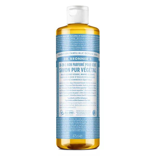 Dr Bronner's Savon Pur Végétal Non Parfumé "18 en 1" (473 ml)