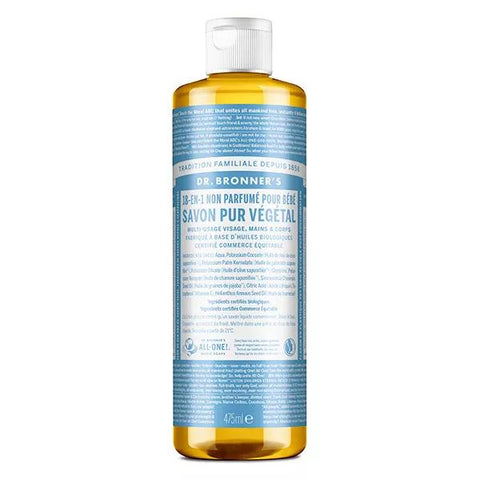 Dr Bronner's Savon Pur Végétal Non Parfumé "18 en 1" (473 ml)
