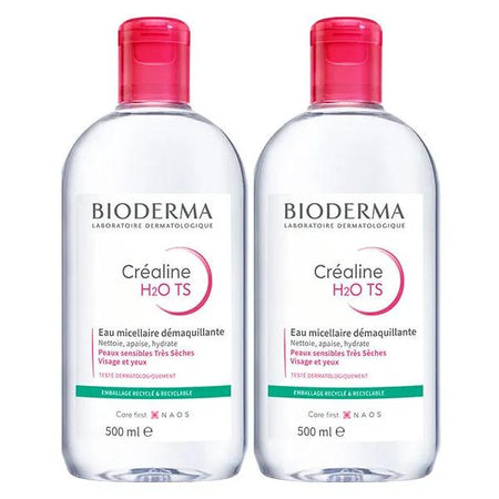 Bioderma Créaline H2O TS Eau Micellaire Peaux Sensibles Très Sèches - Lot de 2 x 500ml
