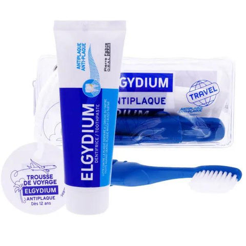 Elgydium Trousse Voyage Adulte 1 brosse à dents + dentifrice anti-plaque 50 ml