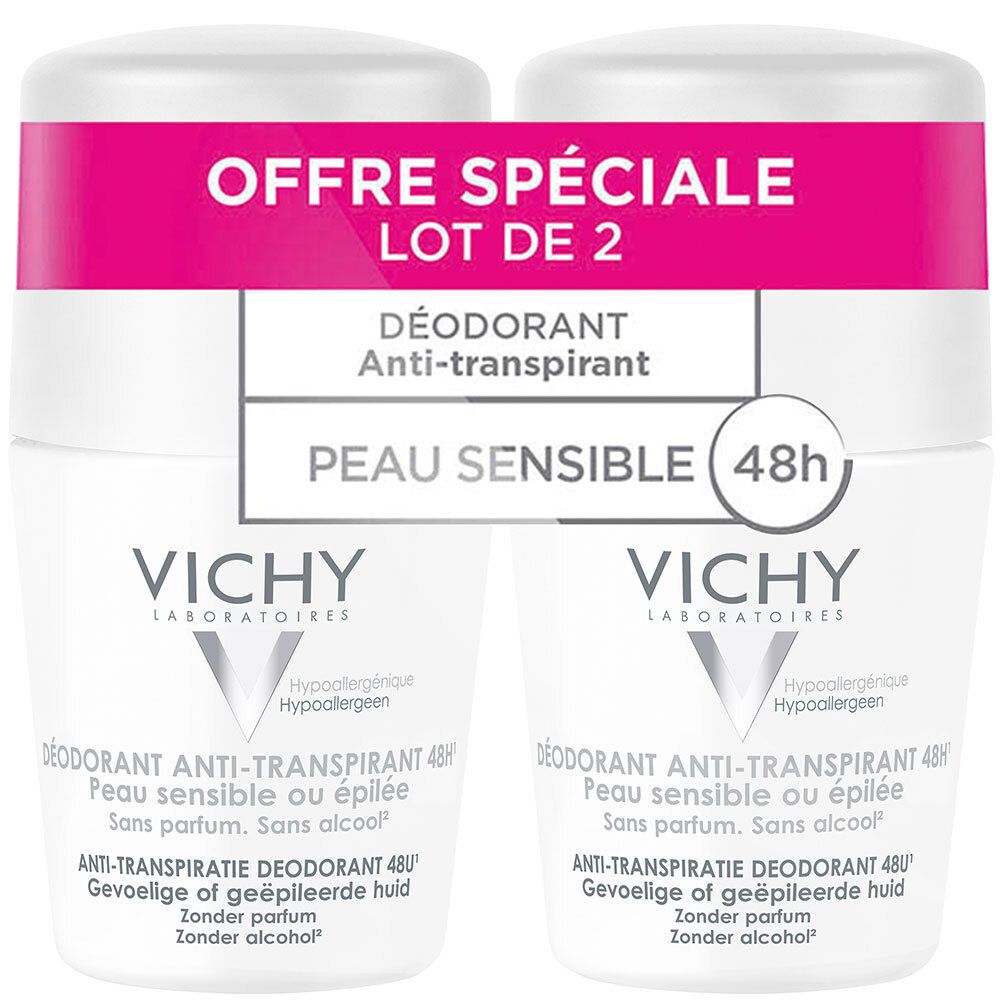 Vichy Déodorant anti-transpirant 48H Roll-On peaux sensibles (2 x 50 ml)