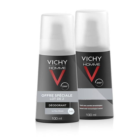 Vichy Homme Ultra-Fresh Deodorant 24h Spray Pack of 2 x 100ml