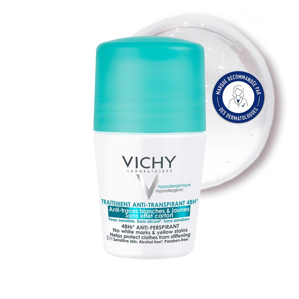 Vichy Bille Anti-Transpirant 48H, anti-traces jaunes et blanches, sans effet carton (50 ml)