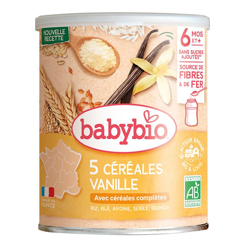 Babybio 5 Cereals Vanilla Rice, Wheat, Oats, Rye, Quinoa +6m Organic 220g