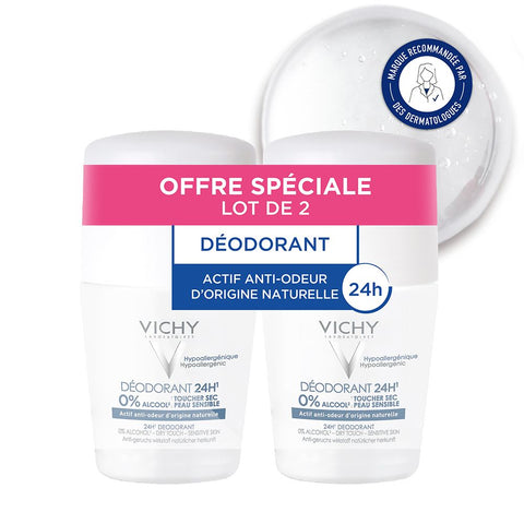 Vichy 24h Dry Touch Deodorant Roll-On 2 x 50ml Pack