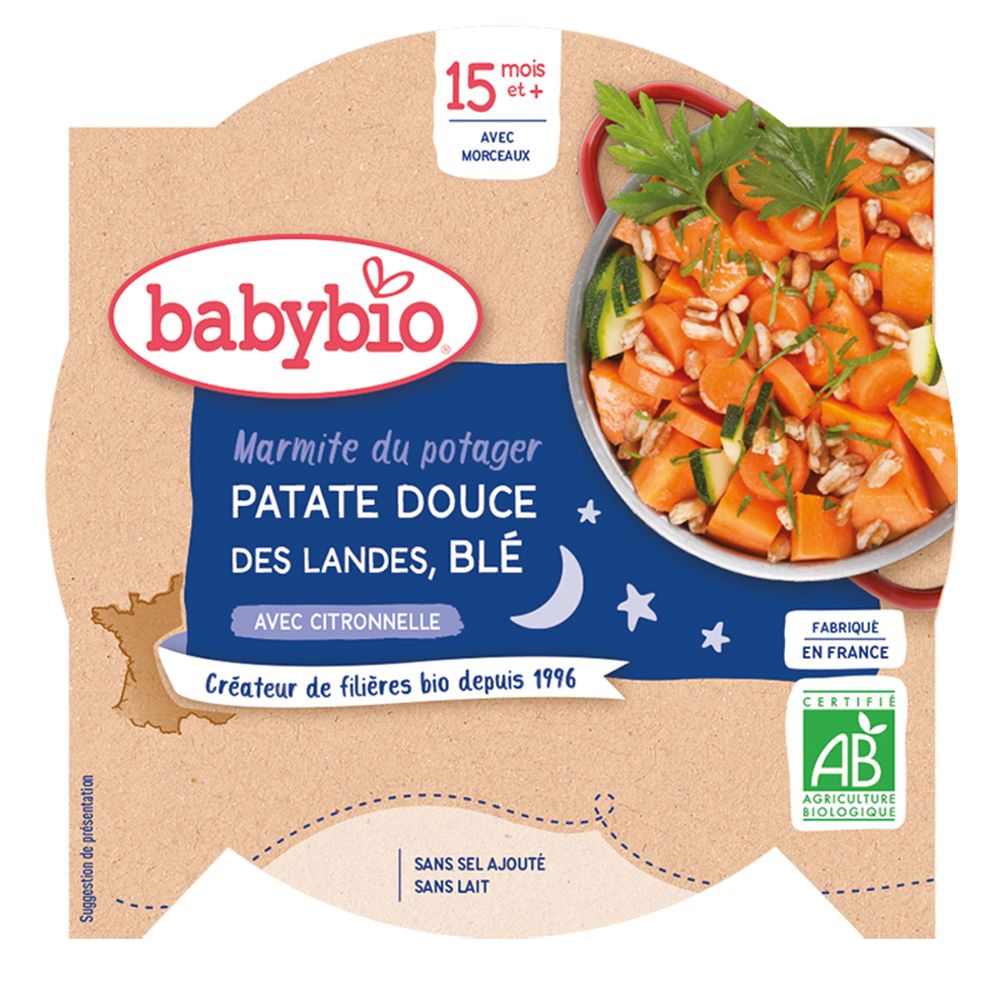 Babybio Marmite du potager patate douce des Landes blé citronnelle dès 15 mois (260 g)