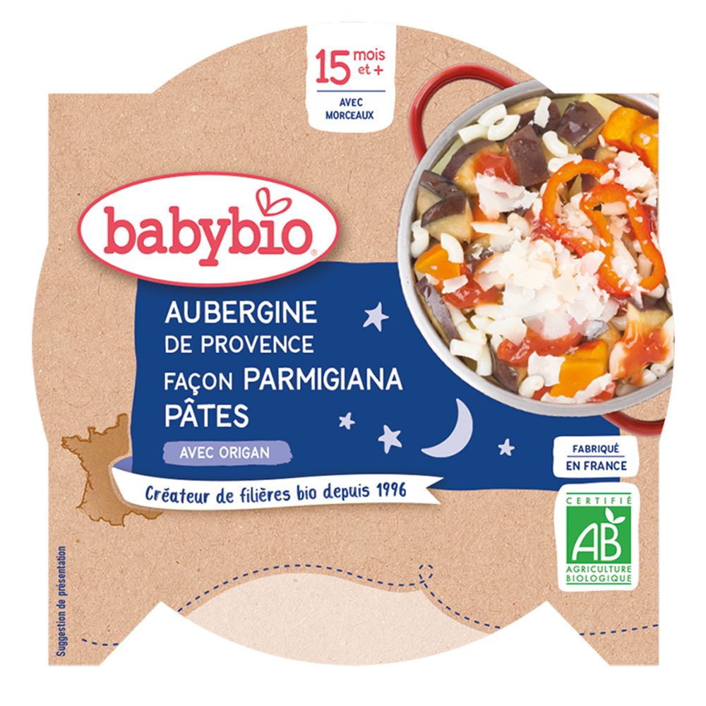 Babybio Aubergines de Provence façon parmigiana pâtes origan dès 15 mois (260 g)