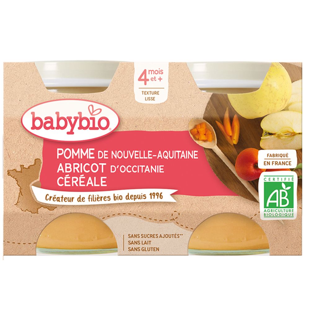 Babybio Pomme de Nouvelle-Aquitaine Abricot d'Occitanie Céréale dès 4 mois (260 g)