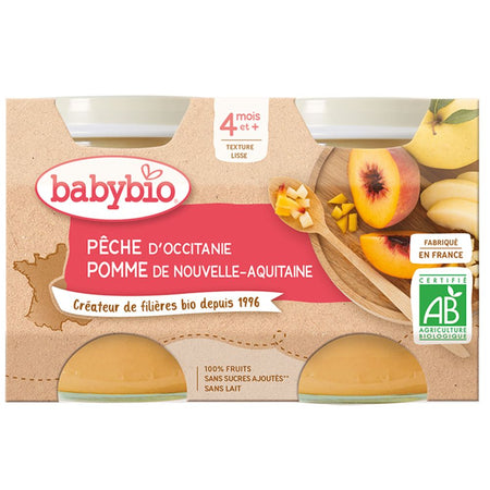 Babybio Pêche d'Occitanie Pomme de Nouvelle-Aquitaine dès 4 mois - 260 g