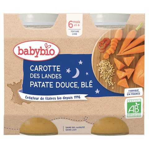 Babybio Evening Meal Jar Carrot Sweet Potato Wheat +6m Organic 2 x 200g
