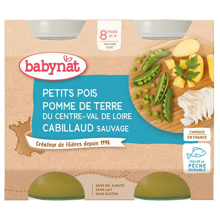 Babybio petits pois pomme de terre du Centre-Val de Loire cabillaud sauvage dès 8 mois (400 g)