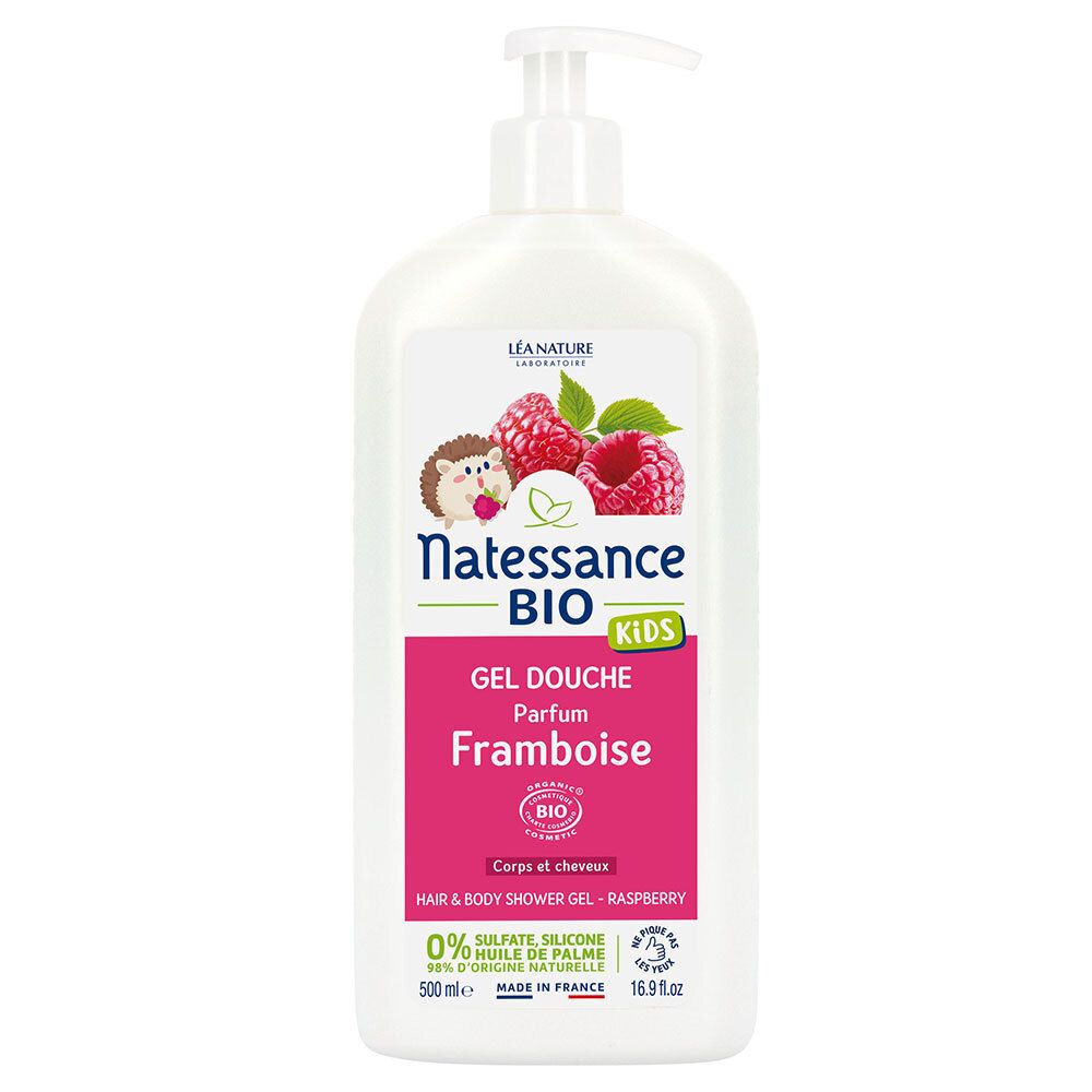 Natessance Kids Gel Douche Framboise Bio Corps et Cheveux — 500 ml
