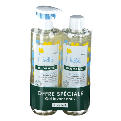 KLORANE Bébé Gel Lavant Doux au Calendula Bio (2x500 ml)