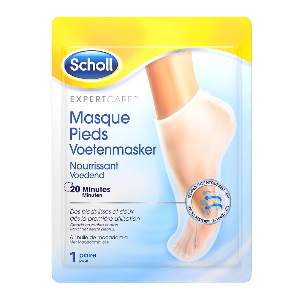 Scholl Masque pieds nourrissant à l'huile de macadamia pour peaux sèches (1 paire)