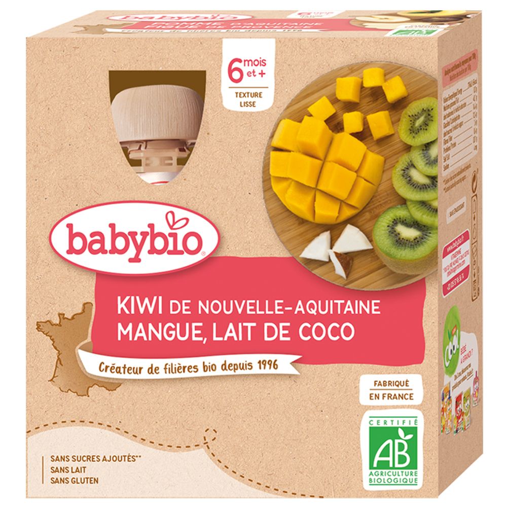 Babybio Kiwi de Nouvelle-Aquitaine, mangue, lait de coco dès 6 mois (360 g)