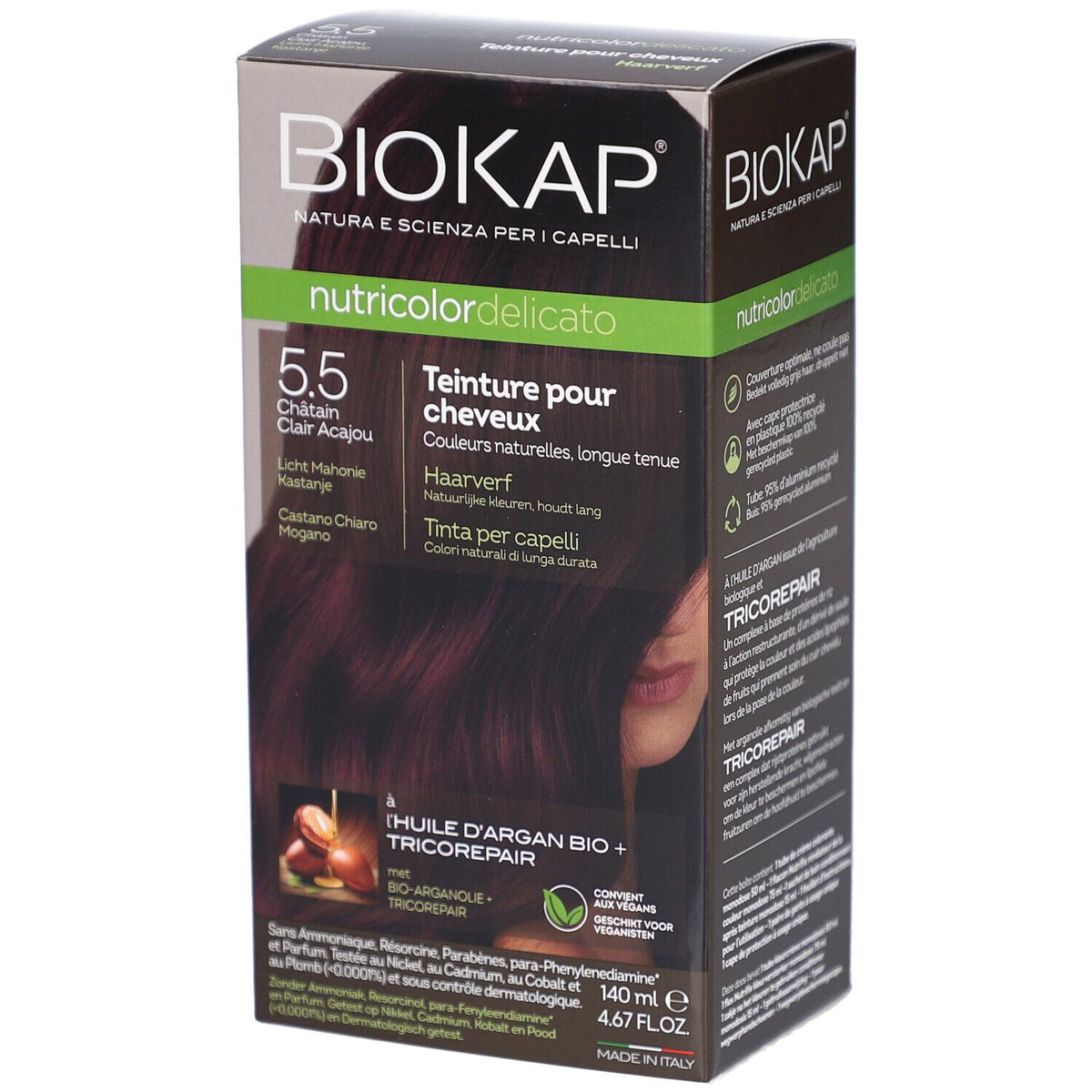 Biokap Nutricolordelicato Teinture Pour Cheveux 5.5 Châtain Clair Acajou — 140 ml