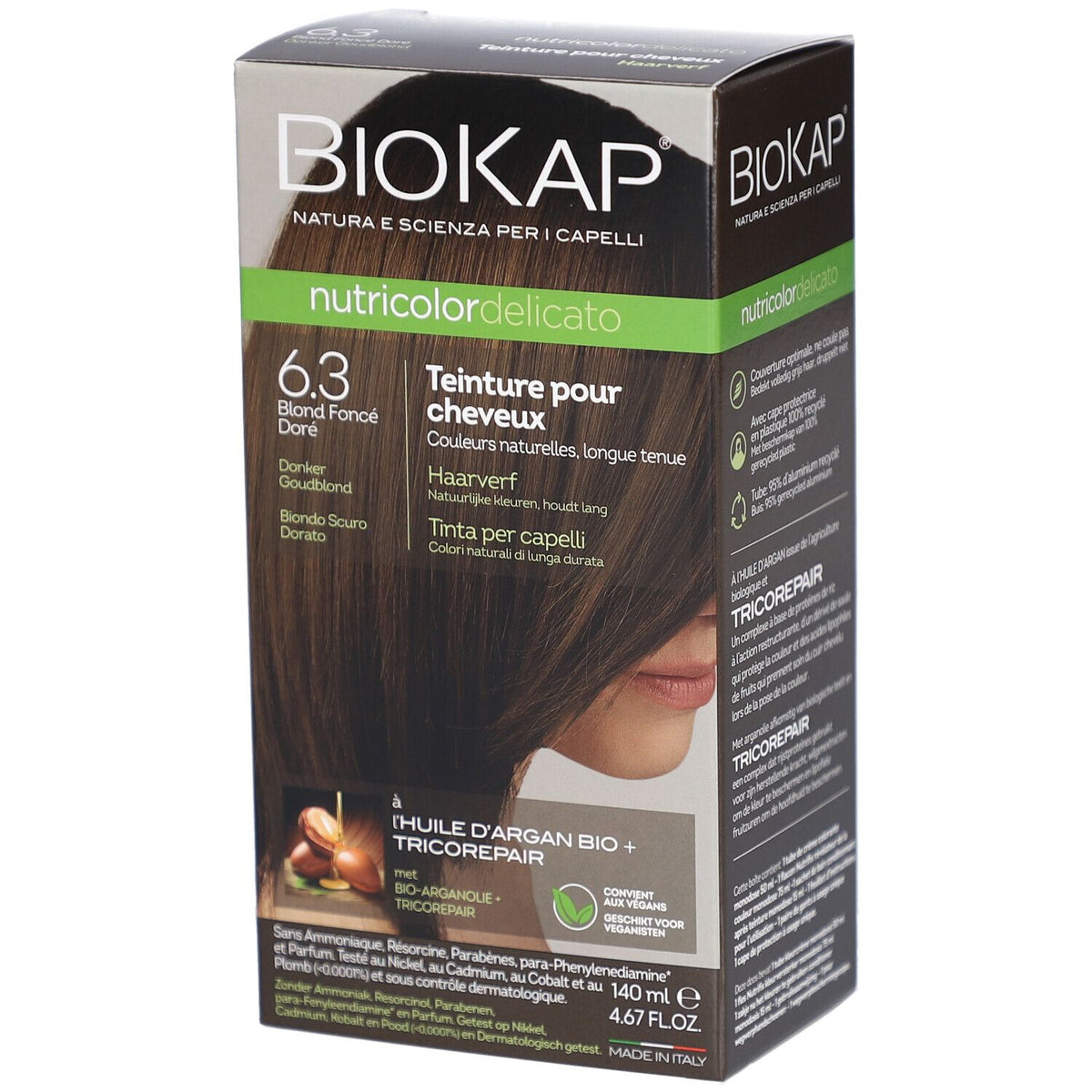 Biokap Nutricolordelicato Teinture Pour Cheveux 6.3 Blond Foncé Doré — 140 ml