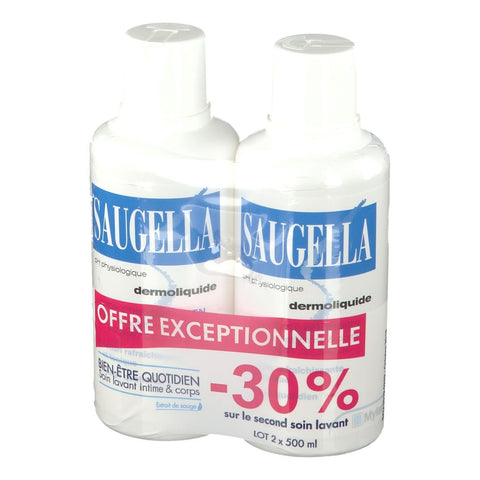 Saugella Dermoliquide soin lavant pour hygiène intime à l’extrait de sauge (2x500 ml)