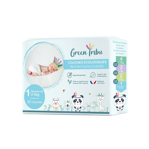 Green Tribu Baby Diapers Size 1 2-5kg Hypoallergenic Fragrance-Free x 30