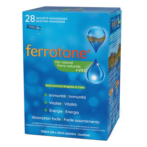 Ferrotone® + Vitamine C au goût pomme (28 sachets)