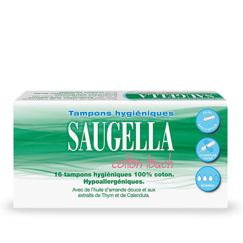 Saugella - Cotton Touch - Tampons Hygiéniques sans Applicateur - Flux Normaux - 100% Coton - Hypoallergéniques, Confort et Sécurité - Enrichis en Thymol et en Huile d'Amande Douce - Pack de 16 — 16 pc(s)