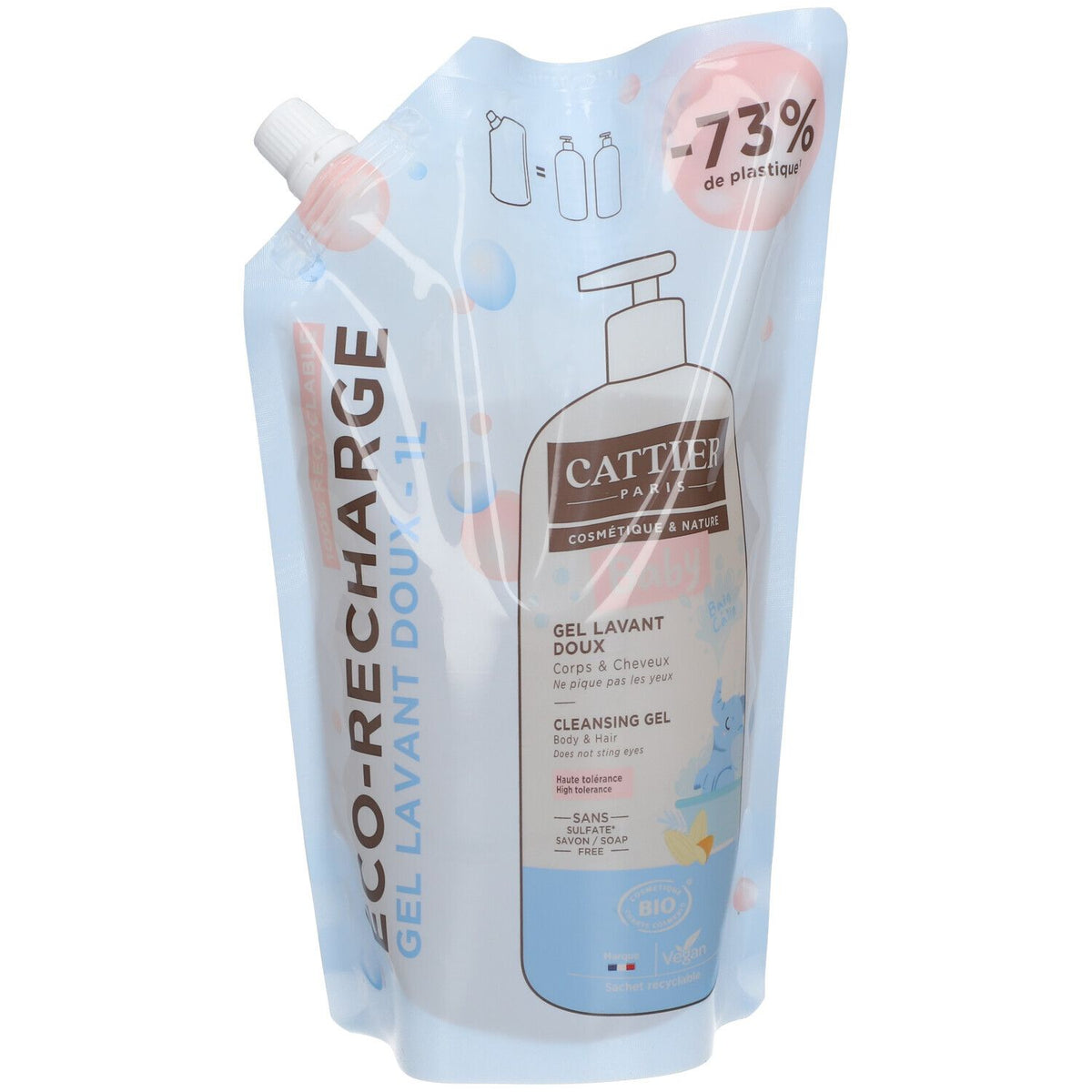 CATTIER Gel lavant doux Bio Bébé Éco-recharge — 1000 ml