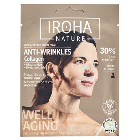 IROHA NATURE Masque en tissu anti-âge pour le visage et le cou - Collagène (30 ml)