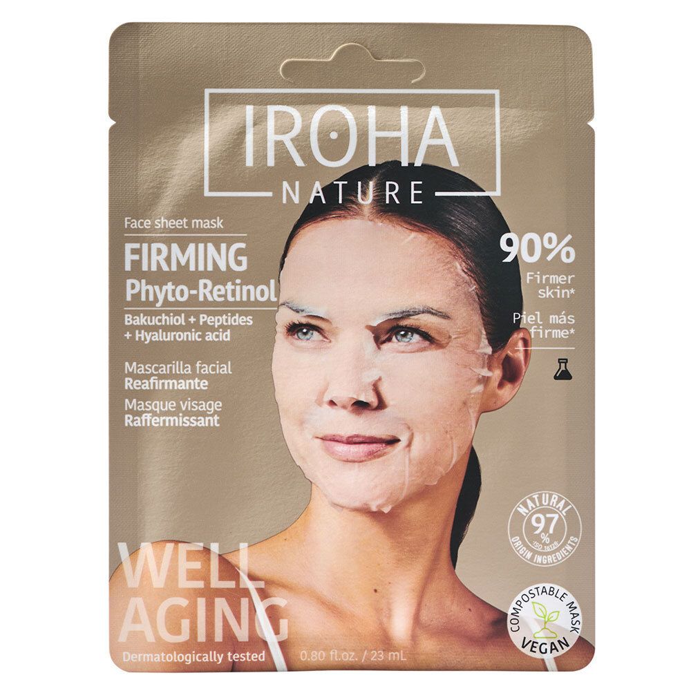 IROHA NATURE masque en feuille raffermissant et anti-âge au bakuchiol (23 ml)
