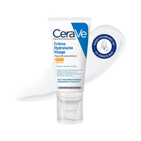 CeraVe Crème Hydratante Visage SPF 50 pour les peaux normales à sèches (52 ml)