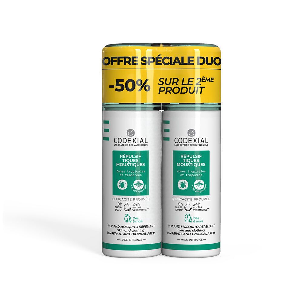 Codexial Répulsif Tiques et Moustiques - Peau et Vêtements (75x2 ml)