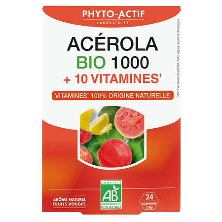 PHYTO-ACTIF Acerola Bio 1000 + 10 Vitamines (24 comprimés)