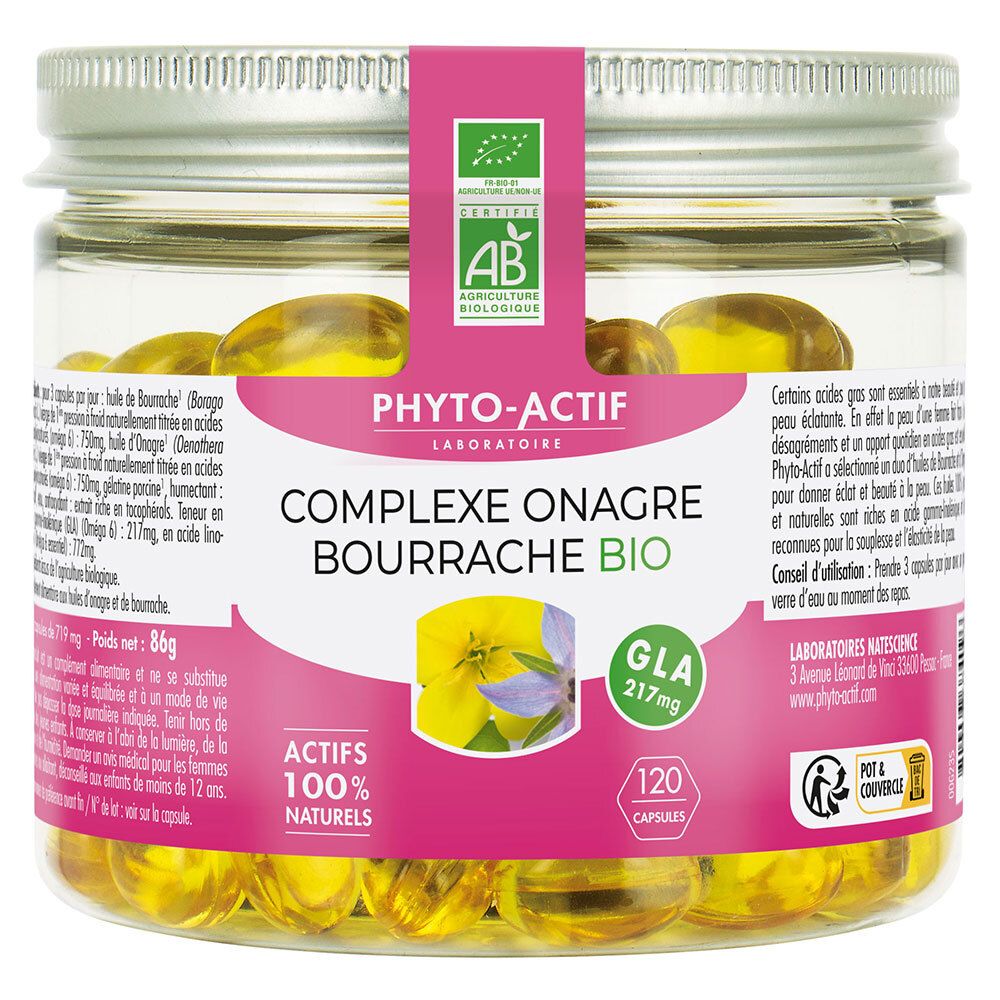 PHYTO-ACTIF Complexe Onagre Bourrache Bio (120 gélules)
